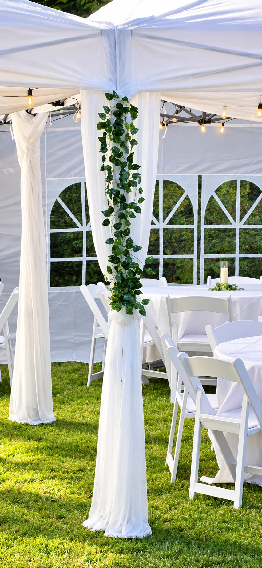 Ivory sheer draping shown in an event setup